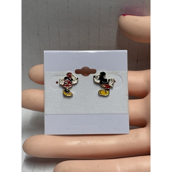 Disney Mickey and‎ Minnie Mouse Enamel Post Stud Pieced Earrings Gold Tone - Picture 4 of 12